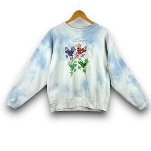 Vintage Tie Dye Graphic Sweatshirt Different is Beautiful Colorful Frogs Large